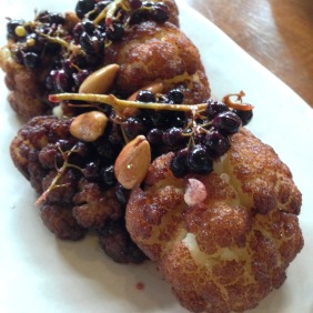 Fried cauliflower, currant grapes, ras el hanout and smoked almond