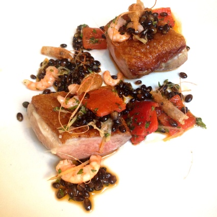 Duck from Wagin, Clarence River school prawns and Black barley