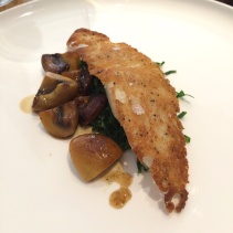 Sourdough crusted John Dory, mushroom, chicken jus and silverbeet