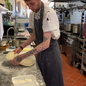 Connor working his pastry